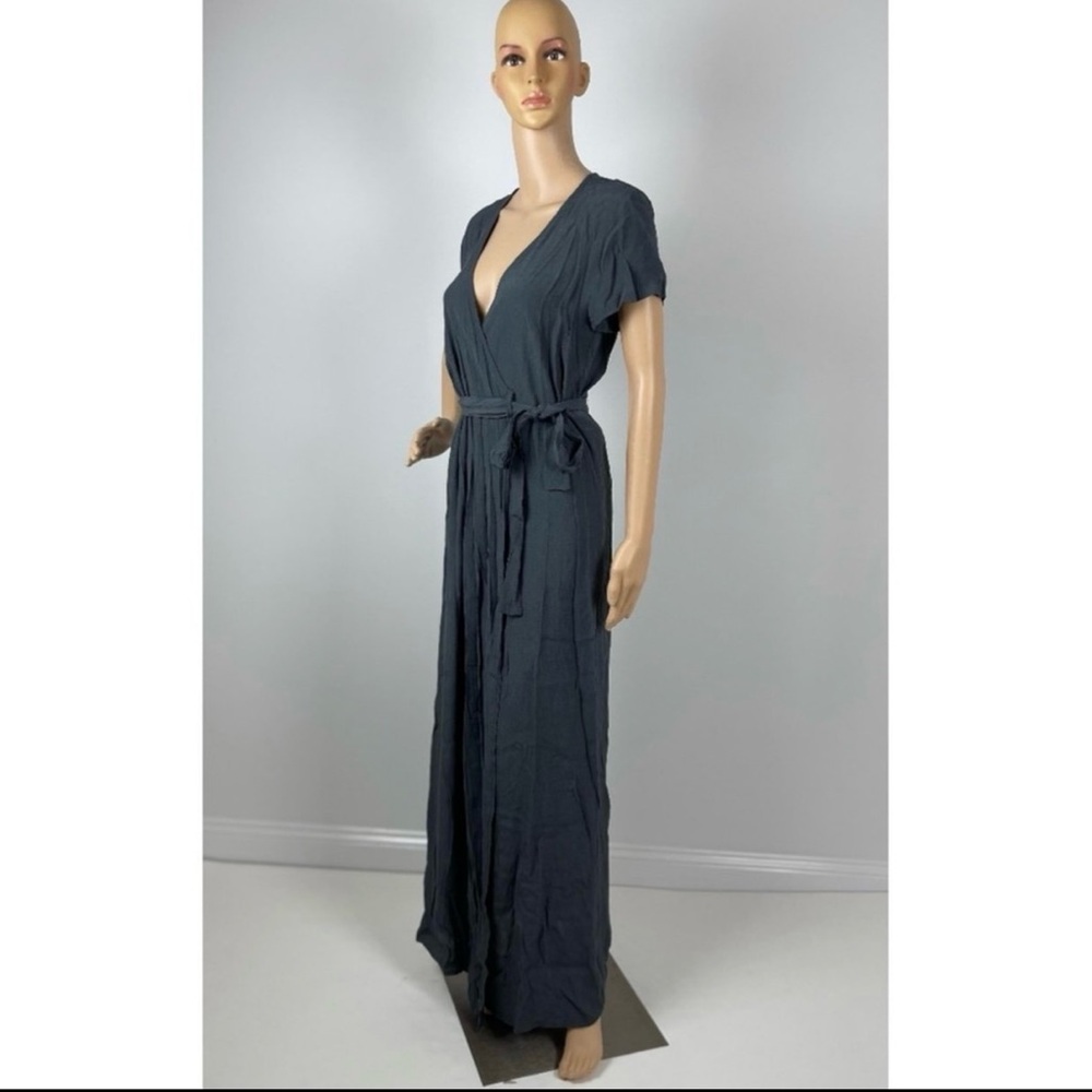 Elegant Gray Wrap Short Sleeve Maxi Dress